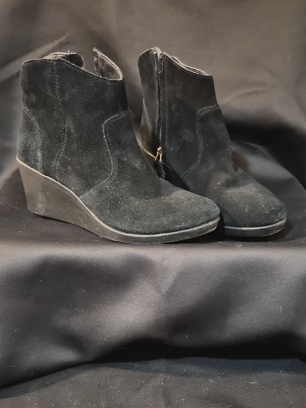 CROCS Black Suede Wedge Ankle Boots - Women's